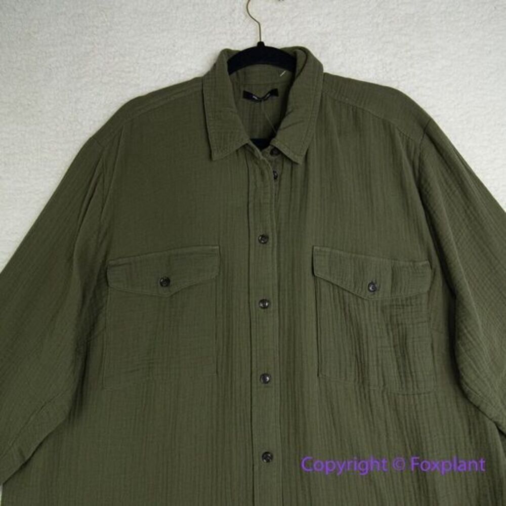 New! Madewell Lightspun Flap Pocket Oversized Ex-Boyfriend Shirt green, size 2X - Picture 6 of 16